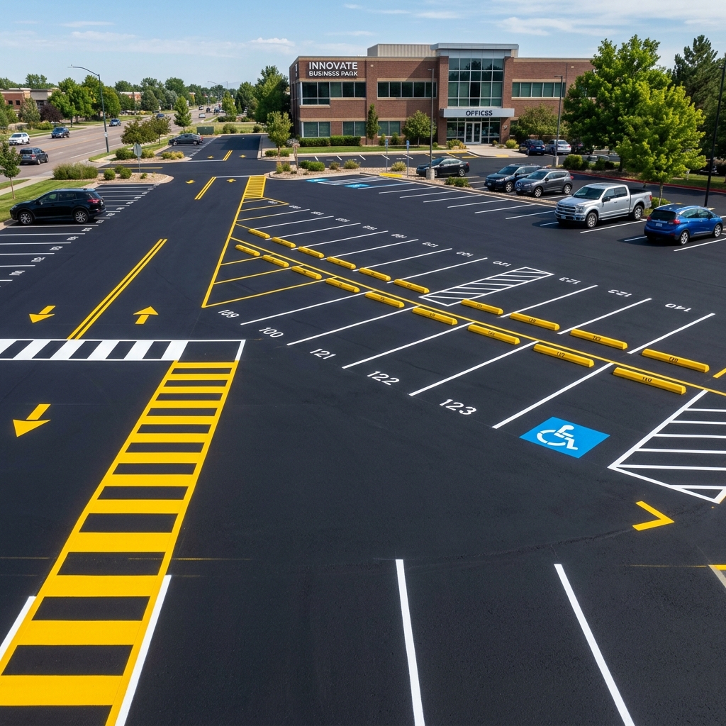 Freshly Striped Commercial Parking Lot